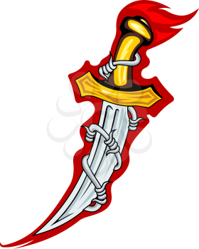 Medieval dagger with barbed wire for tattoo or mascot design