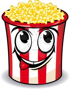 Smiling popcorn box in cartoon style for snack design