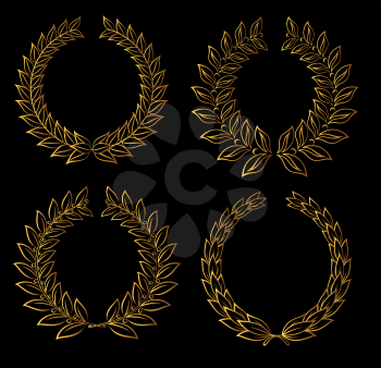 Set of golden laurel wreaths for badge or label design