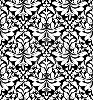 Floral seamless damask pattern in white and black colors