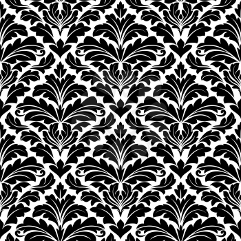 Damask seamless pattern in white and black colors for background design