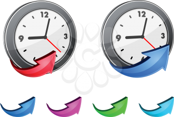 Clock icons and glossy arrow set for design