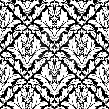 Seamless damask pattern in white and black colors for background design