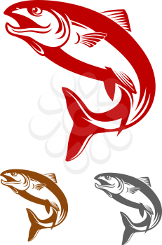 Salmon fish mascot in retro style isolated on white background
