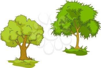 Green trees with grass isolated on white background