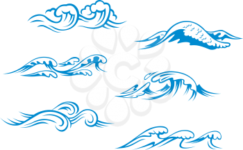 Blue sea waves set for design in cartoon style