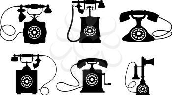Set of old vintage telephones isolated on white background for telecommunication design