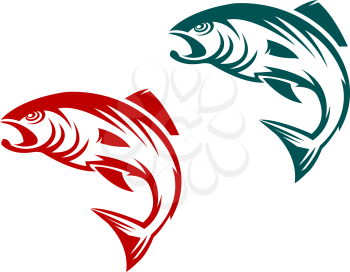 Salmon fish in two variations for fishing sports mascot