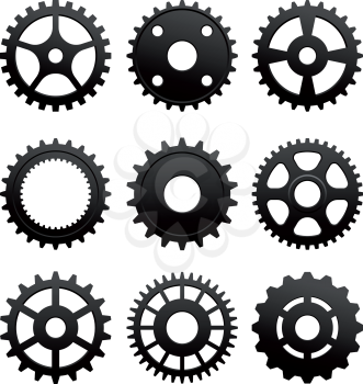 Pinions and gears set isolated on white background for machinery design