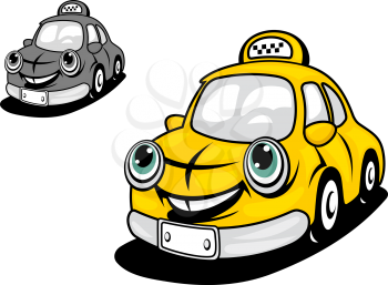 Cartoon yellow taxi with smile for transportation design