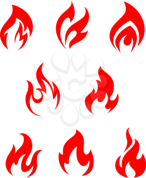 Set of red fire flames for warning symbols