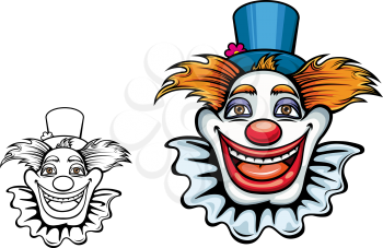 Cartoon smiling circus clown in hat for entertainment design