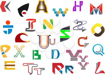 Colorful letter symbols and icons from A to Z