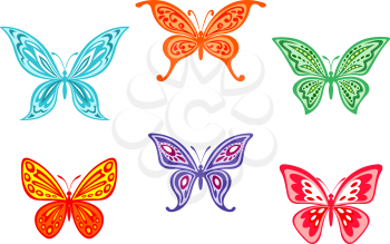 Set of colorful butterflies isolated on white background