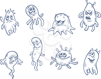 Ugly cartoon monsters and demons set isolated on white background