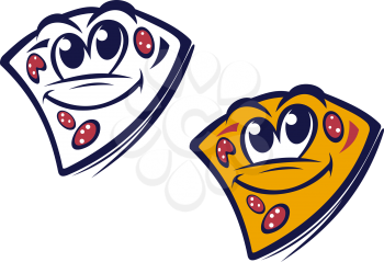 Funny slice of pizza in cartoon style for fast food design