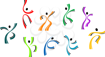 Dancing and jumping peoples symbols for entertainment or sports design