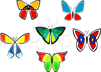 Colorful butterfly icons and tattoos set isolated on white background