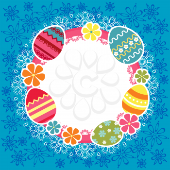 Easter frame with eggs and flowers for holiday design
