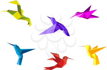 Doves and hummingbirds set in origami paper style