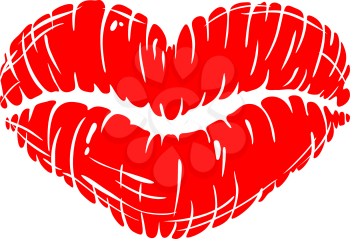 Red sexually lips print in heart shape. Vector illustration for love and sensuality concept design