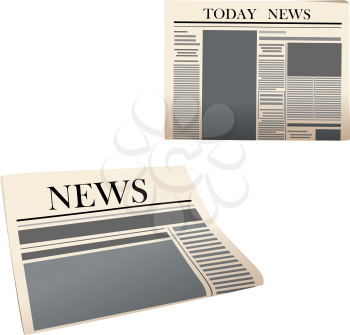 Newspaper icons with detailed elements isolated on white background
