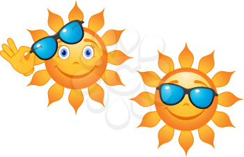 Funny sun in sunglasses for travel or weather concept design