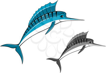 Blue marlin fish in cartoon style for fishing sports design