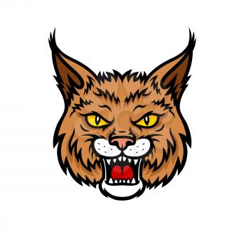 Bobcat lynx vector mascot icon of wild cat or panther animal muzzle or snout with jaws. Isolated symbol or blazon for sport team, nature adventure scout club or tattoo sign
