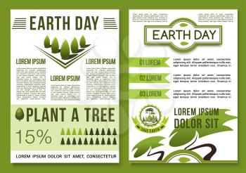 Earth Day posters with green nature environment design. Vector brochure for Save Earth and global ecology conservation concept with symbols of park plants and woodlands or garden trees