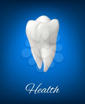 White tooth 3D realistic vector isolated icon for dental medical office and dentistry or dentist clinic. Symbol of healthy clean tooth for toothpaste or medical teeth treatment product design