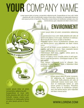 Nature and ecology poster for eco green company. Vector design for world environment day of green forest trees and parks or gardens with woodlands and parklands for global conservation
