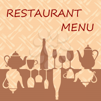 Restaurant menu background with dishware and alcohol