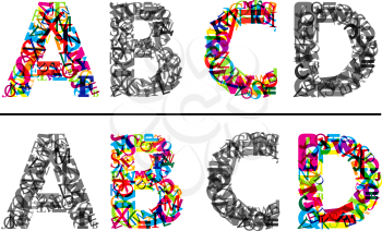 Colorful and monochrome alphabet letters A, B, c and D. EPS10 file