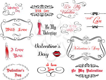 Set of love Valentine's calligraphic headlines with design elements