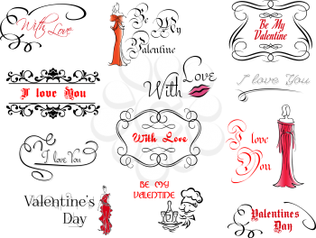 Valentine's day design elements and headers with calligraphic frames