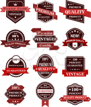 Banners and labels with ribbons in retro style for quality product concept