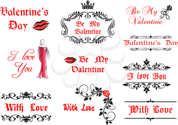 Valentine's Day calligraphic elements and symbols for holiday and love concept design