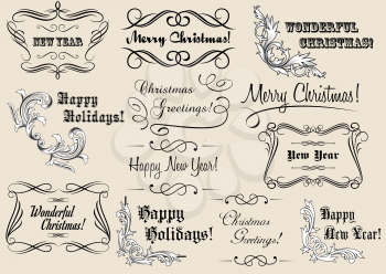 Christmas and New Year calligraphic headlines for holiday design