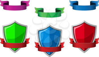 Security icons with shields and ribbons for internet safety design