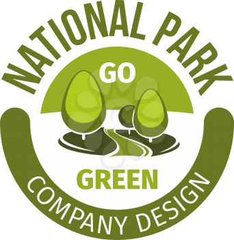 National park and green landscaping design company icon template of trees. Vector flat badge for city urban horticulture and outdoor landscape designing and environment ecology association project