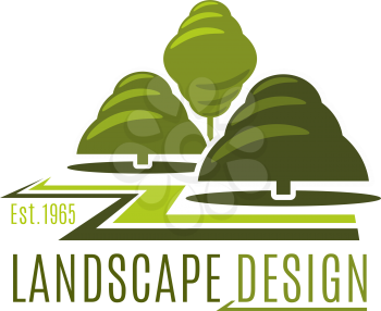 Landscape design company icon template for landscaping and green gardening designing for eco city home. Vector parkland garden or park trees symbol for outdoor urban horticulture company