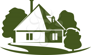Green eco home icon of house and trees for real estate and construction company. Vector isolated flat symbol of house garden for urban and city nature landscaping design association