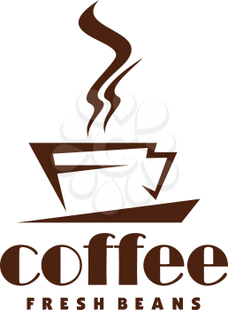 Coffee cup and steam icon for fresh coffee beans packaging or cafe and cafeteria sign design. Vector isolated steamy mug of americano, espresso or latte and cappuccino of hot chocolate line symbol