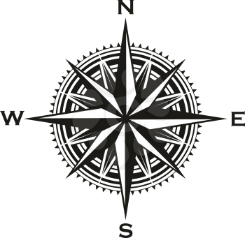 Navigation compass sign, Rose of Winds with direction arrows. Vector marine and nautical sailing cartography compass symbol with pointers to North, South, East and West