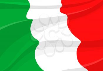 Italian Republic flag in 3d style. National banner of Italy, realistic tricolor with green, white and red stripe, waving in the wind. Travel, tourism, european geography and history themes design