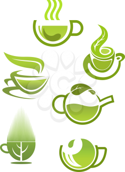 Green tea cups symbols for restaurant or cafe design