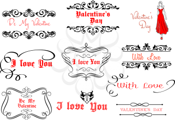 Calligraphic elements for Valentine's Day holiday design with scripts and headlines