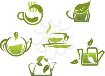 Green tea symbols and icons for fast food or cafe design