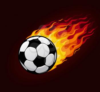Soccer or football ball with fire trail. Vector icon of sport ball or fireball flying with fiery flame, speed and energy for football club badge, league championship goal poster design